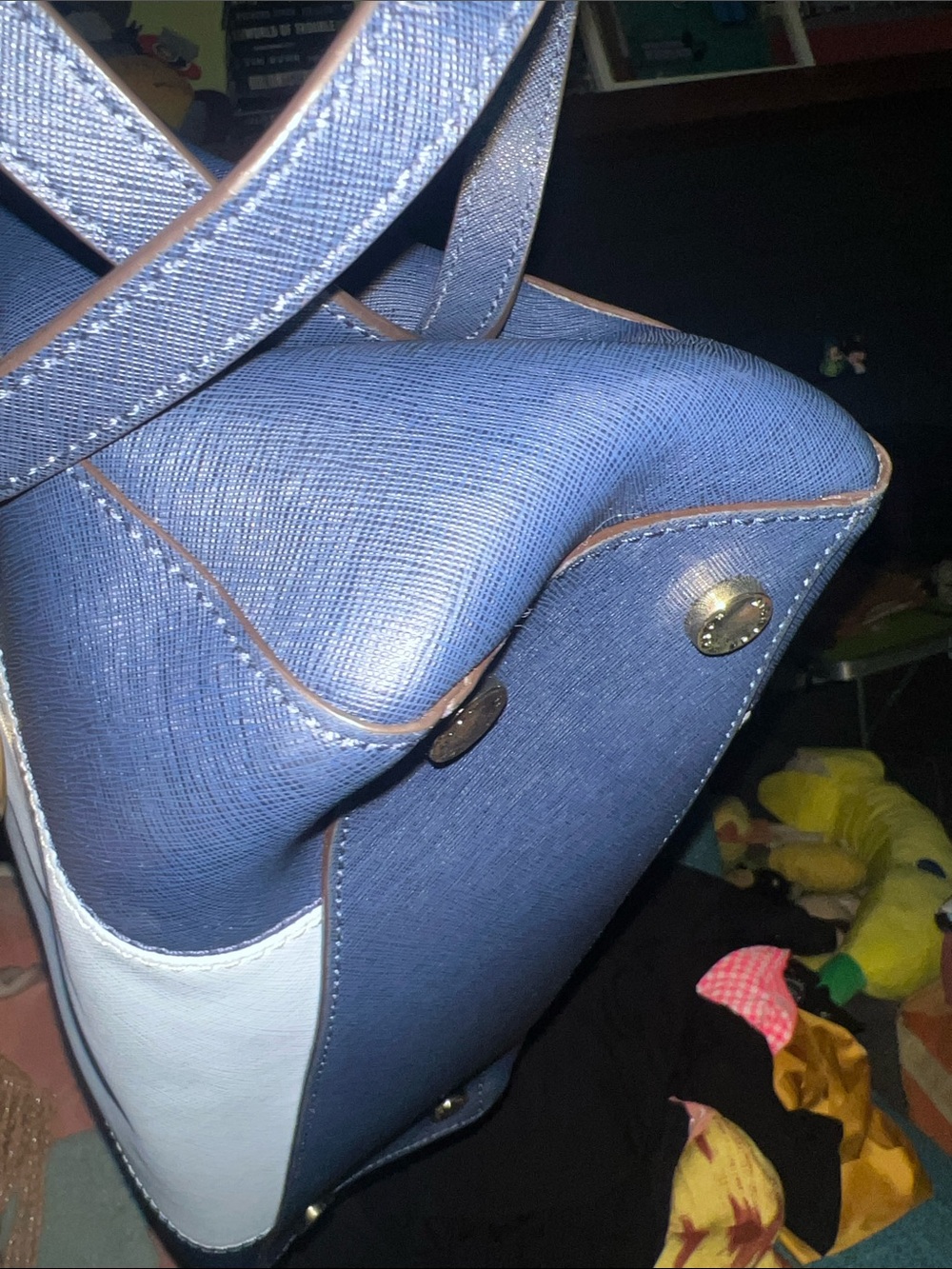 MICHAEL KORS Two-Tone Light Blue and Navy Saffiano Satchel with Gold Hardware - Picture 5 of 6